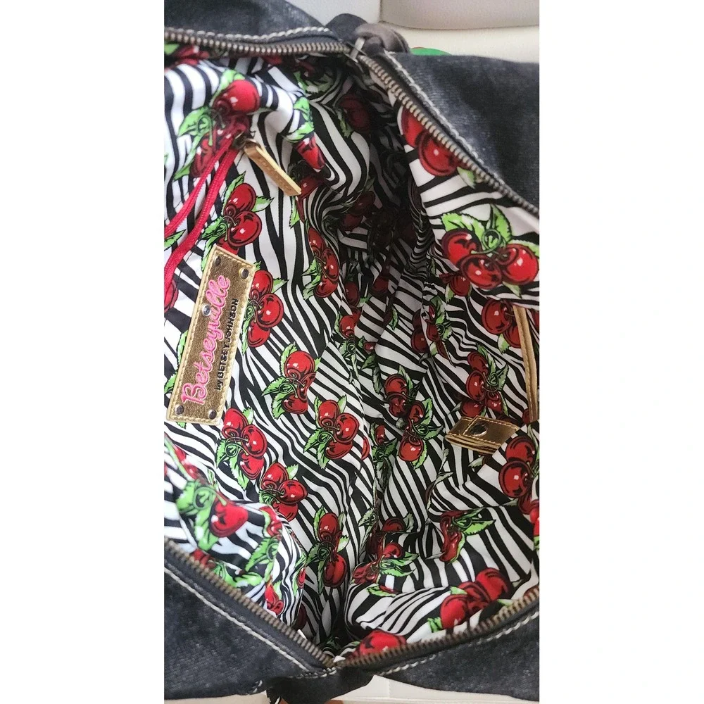 Betseyville Betsey Johnson Denim Satchel Ruffle Cherry Print Rockabilly Handbag